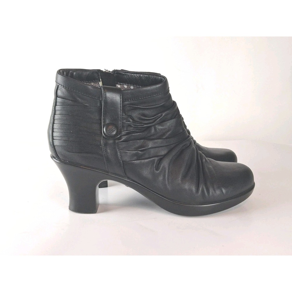Dansko Buffy Boots Womens 39 Ruched Side Zip Heeled Ankle Bootie Black Leather